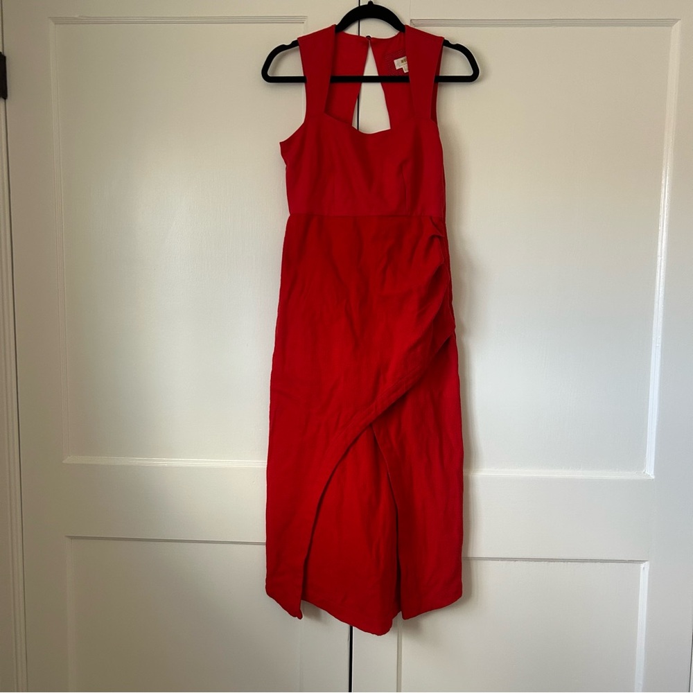 Maeve Squareneck Maxi Dress Red Sleeveless Asymmetrical Cocktail Size 4